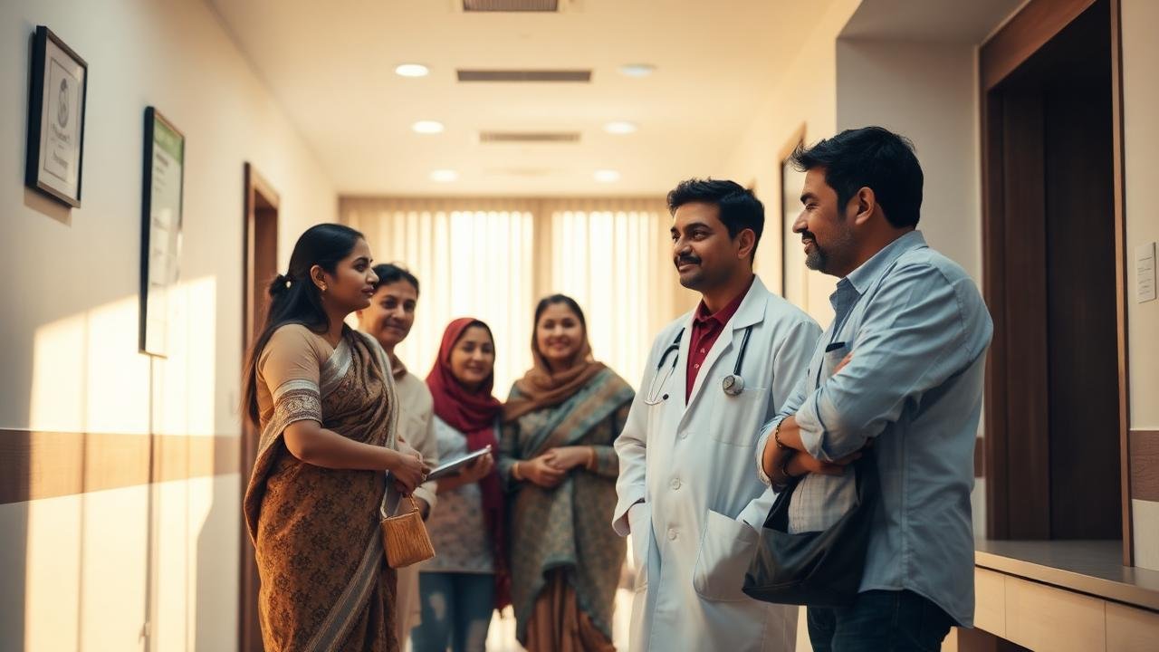 Doctor guiding a family at a de-addiction clinic in Delhi NCR