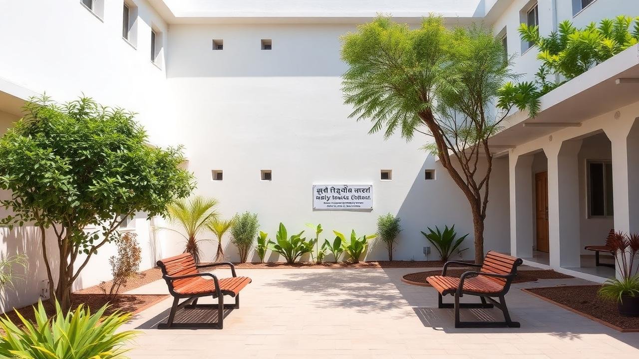 Calm courtyard of a rehabilitation centre in Delhi NCR